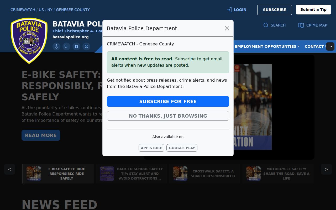 City of Batavia arrest news filters on the Batavia Police Crimewatch record feed