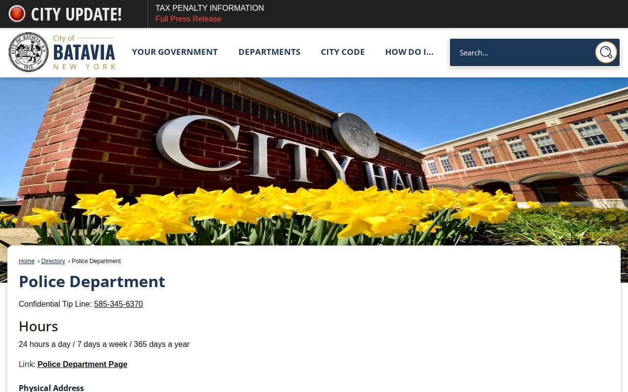 City of Batavia Police Department contact page for arrest record requests