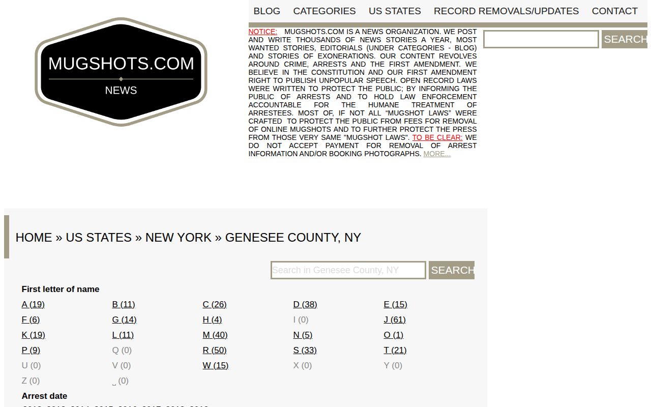 Genesee County historical third-party mugshot index context, not a current roster