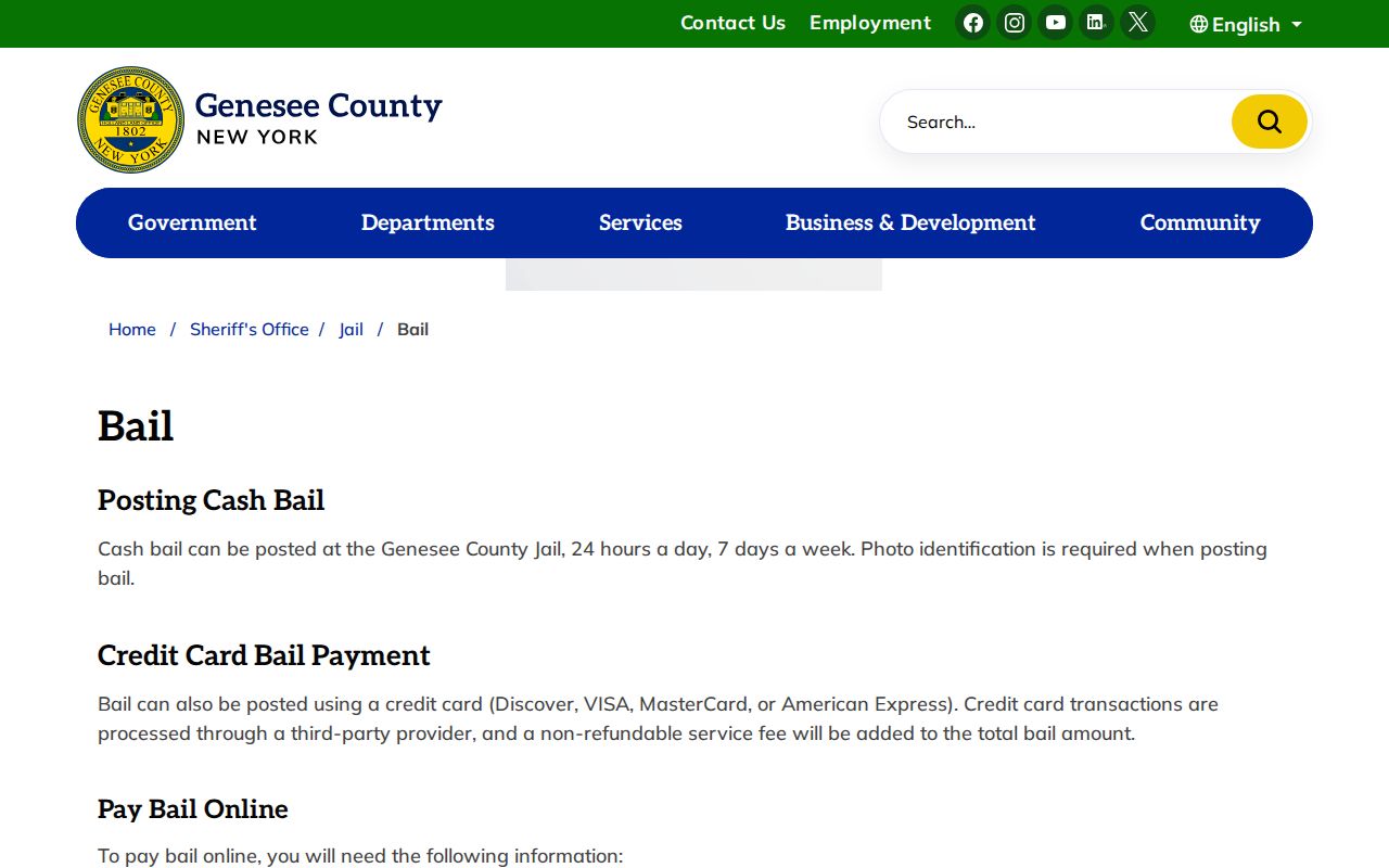 Genesee County booking bail information and court record contacts