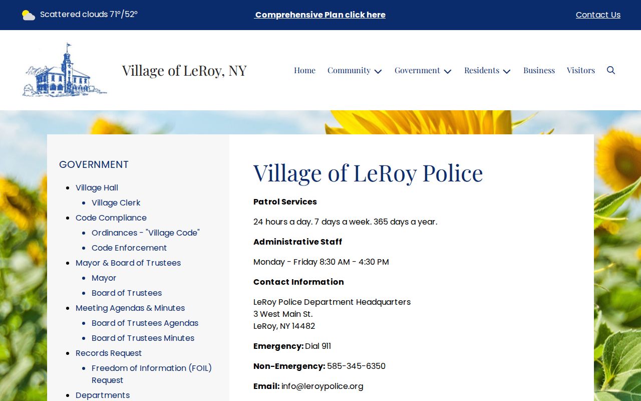 Village of LeRoy Police Department information for Town of Le Roy arrest records